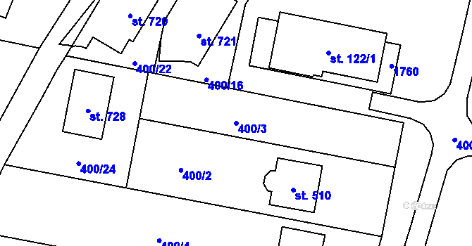 Parcela st. 400/3 v KÚ Bílovice u Uherského Hradiště, Katastrální mapa