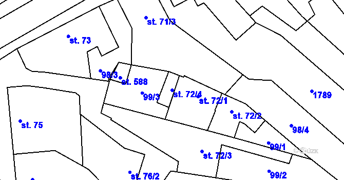 Parcela st. 72/4 v KÚ Bílovice u Uherského Hradiště, Katastrální mapa