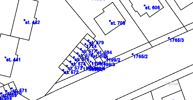 Parcela st. 594 v KÚ Bílovice u Uherského Hradiště, Katastrální mapa