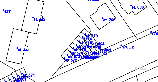 Parcela st. 577 v KÚ Bílovice u Uherského Hradiště, Katastrální mapa