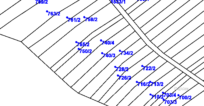 Parcela st. 740/3 v KÚ Bílovice u Uherského Hradiště, Katastrální mapa