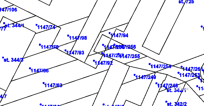 Parcela st. 1147/257 v KÚ Bílovice u Uherského Hradiště, Katastrální mapa