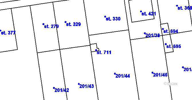 Parcela st. 711 v KÚ Bílovice u Uherského Hradiště, Katastrální mapa