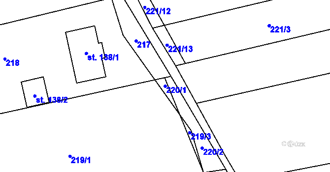 Parcela st. 220/1 v KÚ Včelary, Katastrální mapa