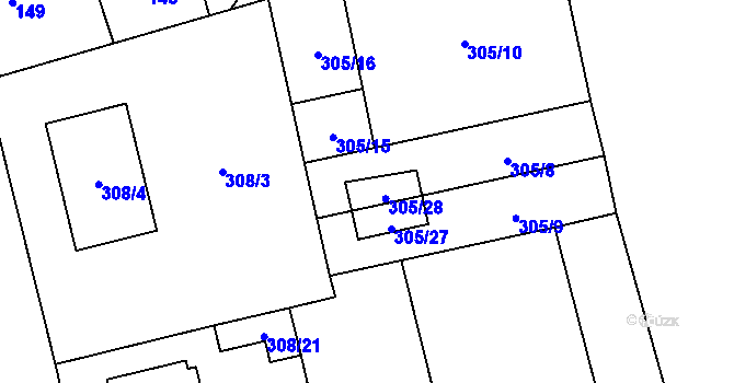 Parcela st. 305/28 v KÚ Bílovice, Katastrální mapa