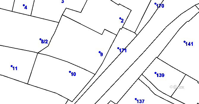 Parcela st. 9 v KÚ Lutotín, Katastrální mapa