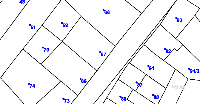 Parcela st. 67 v KÚ Lutotín, Katastrální mapa