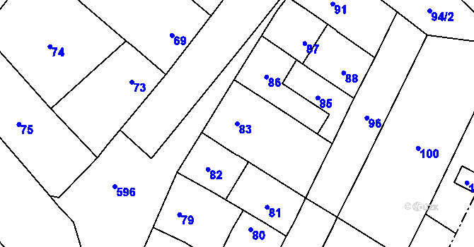 Parcela st. 83 v KÚ Lutotín, Katastrální mapa