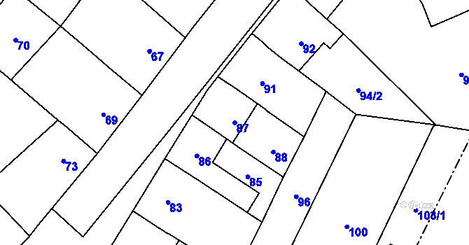 Parcela st. 87 v KÚ Lutotín, Katastrální mapa
