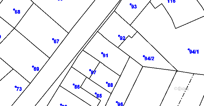 Parcela st. 91 v KÚ Lutotín, Katastrální mapa