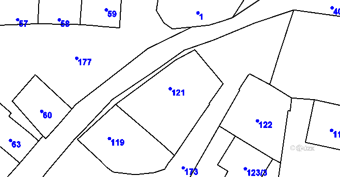 Parcela st. 121 v KÚ Lutotín, Katastrální mapa