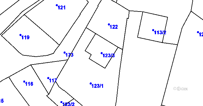 Parcela st. 123/3 v KÚ Lutotín, Katastrální mapa