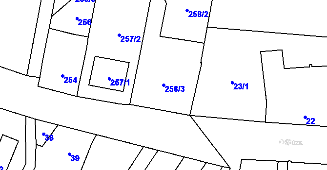 Parcela st. 258/3 v KÚ Lutotín, Katastrální mapa