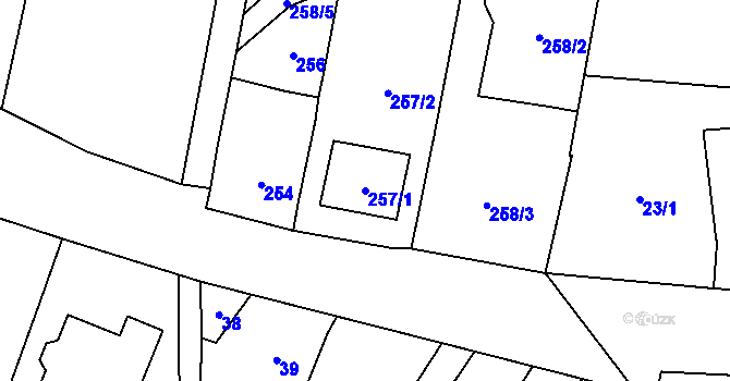 Parcela st. 257/1 v KÚ Lutotín, Katastrální mapa