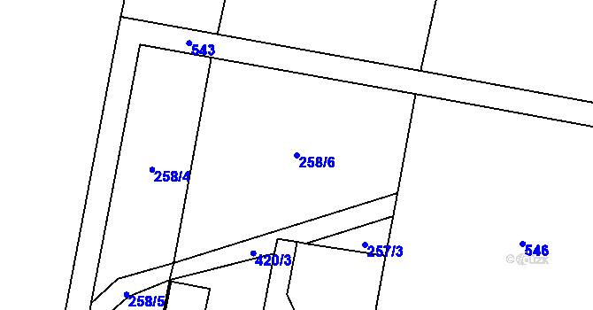 Parcela st. 258/6 v KÚ Lutotín, Katastrální mapa