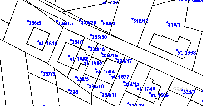 Parcela st. 334/15 v KÚ Bílovice nad Svitavou, Katastrální mapa
