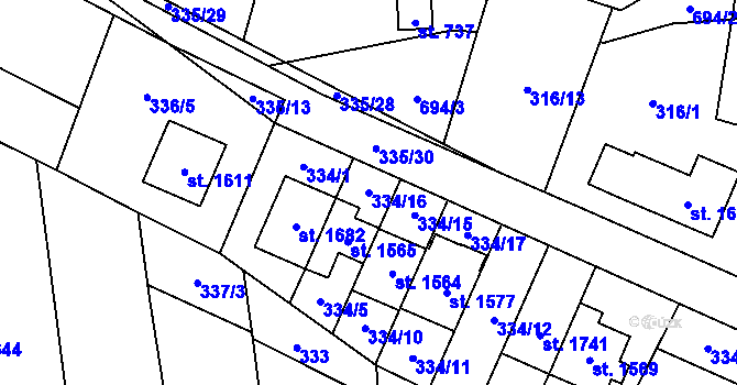 Parcela st. 334/16 v KÚ Bílovice nad Svitavou, Katastrální mapa
