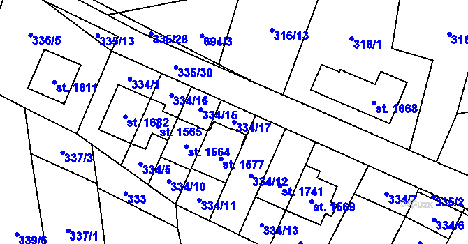 Parcela st. 334/17 v KÚ Bílovice nad Svitavou, Katastrální mapa
