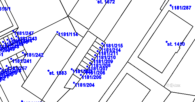 Parcela st. 1181/211 v KÚ Bílovice nad Svitavou, Katastrální mapa