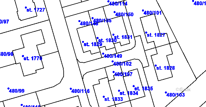 Parcela st. 480/149 v KÚ Bílovice nad Svitavou, Katastrální mapa