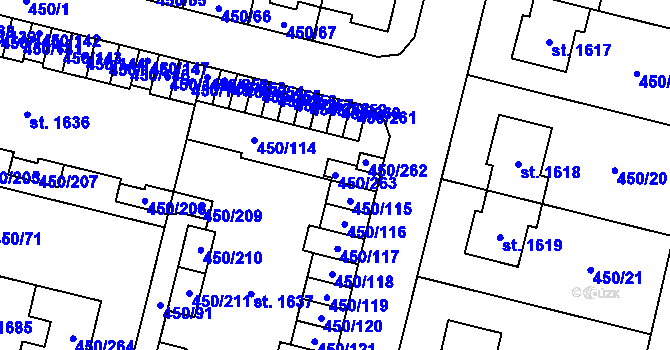 Parcela st. 450/263 v KÚ Bílovice nad Svitavou, Katastrální mapa