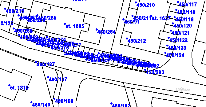 Parcela st. 450/284 v KÚ Bílovice nad Svitavou, Katastrální mapa