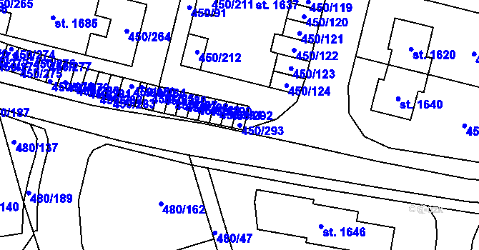 Parcela st. 450/293 v KÚ Bílovice nad Svitavou, Katastrální mapa
