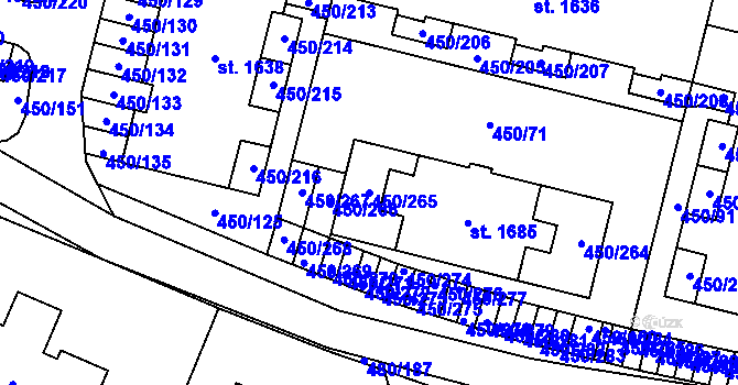 Parcela st. 450/265 v KÚ Bílovice nad Svitavou, Katastrální mapa