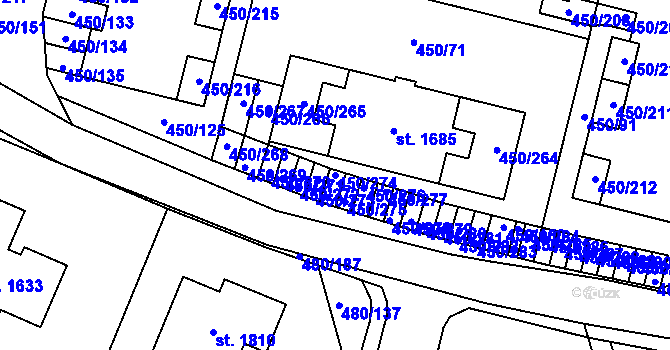 Parcela st. 450/274 v KÚ Bílovice nad Svitavou, Katastrální mapa