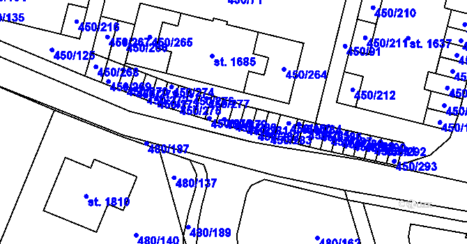 Parcela st. 450/280 v KÚ Bílovice nad Svitavou, Katastrální mapa