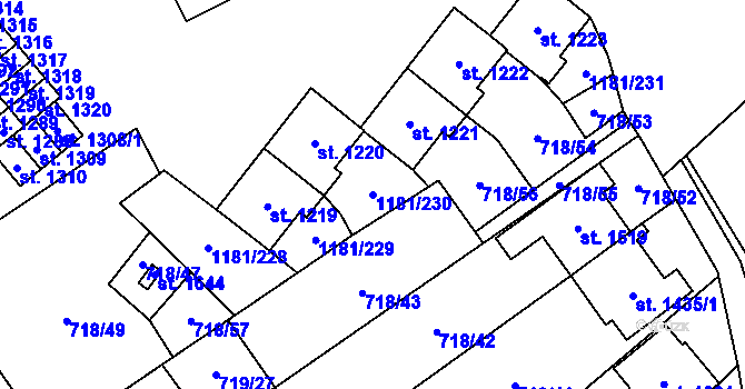Parcela st. 1181/230 v KÚ Bílovice nad Svitavou, Katastrální mapa