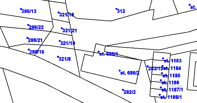 Parcela st. 686/1 v KÚ Bílovice nad Svitavou, Katastrální mapa