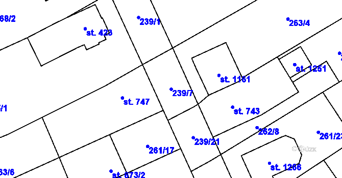 Parcela st. 239/7 v KÚ Bílovice nad Svitavou, Katastrální mapa