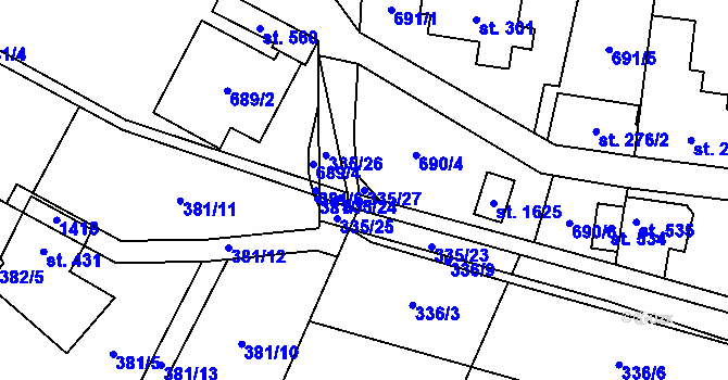Parcela st. 335/27 v KÚ Bílovice nad Svitavou, Katastrální mapa