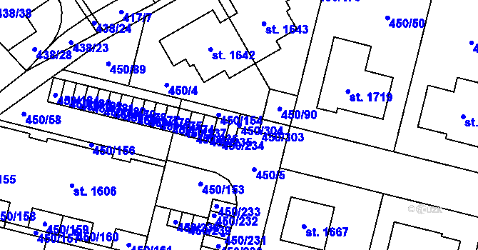 Parcela st. 450/304 v KÚ Bílovice nad Svitavou, Katastrální mapa