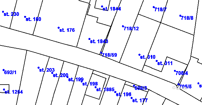 Parcela st. 718/59 v KÚ Bílovice nad Svitavou, Katastrální mapa