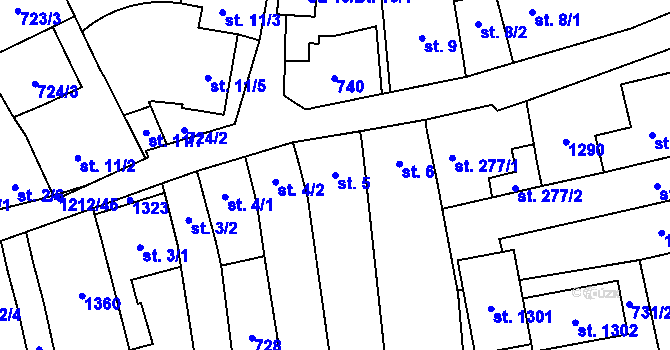 Parcela st. 5 v KÚ Bílovice nad Svitavou, Katastrální mapa