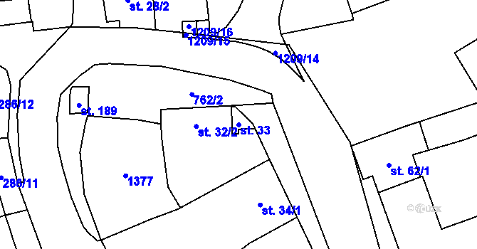 Parcela st. 33 v KÚ Bílovice nad Svitavou, Katastrální mapa