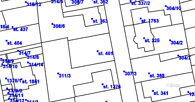 Parcela st. 401 v KÚ Bílovice nad Svitavou, Katastrální mapa