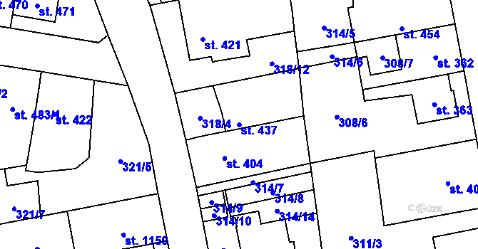 Parcela st. 437 v KÚ Bílovice nad Svitavou, Katastrální mapa