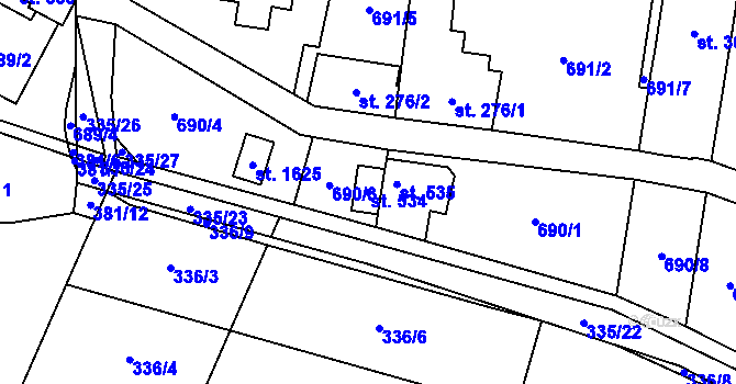 Parcela st. 534 v KÚ Bílovice nad Svitavou, Katastrální mapa