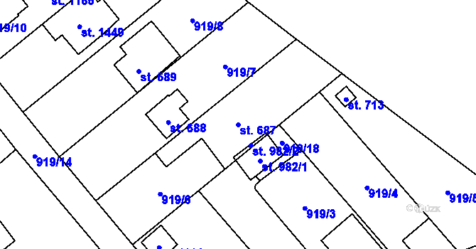 Parcela st. 687 v KÚ Bílovice nad Svitavou, Katastrální mapa