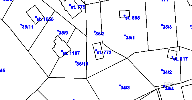 Parcela st. 772 v KÚ Bílovice nad Svitavou, Katastrální mapa