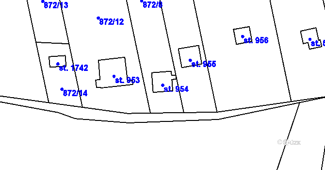Parcela st. 954 v KÚ Bílovice nad Svitavou, Katastrální mapa