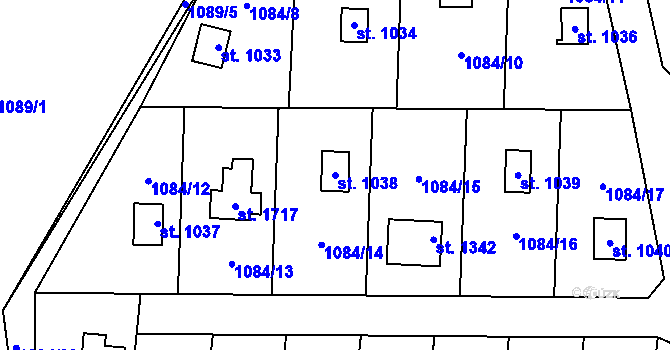 Parcela st. 1038 v KÚ Bílovice nad Svitavou, Katastrální mapa
