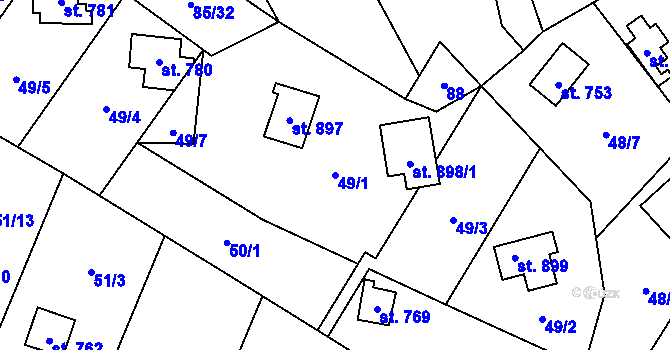 Parcela st. 49/1 v KÚ Bílovice nad Svitavou, Katastrální mapa