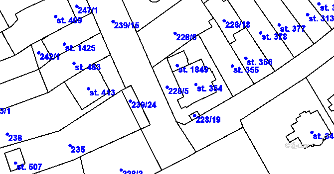 Parcela st. 228/5 v KÚ Bílovice nad Svitavou, Katastrální mapa