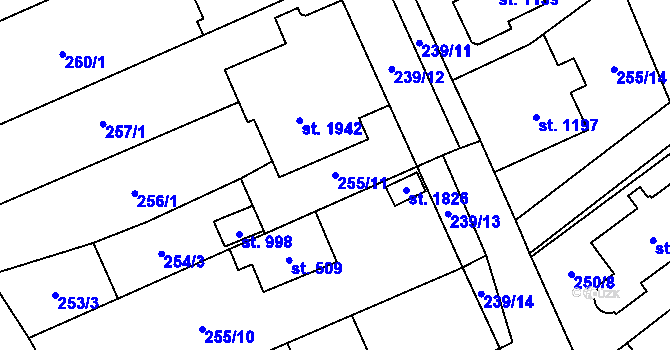 Parcela st. 255/11 v KÚ Bílovice nad Svitavou, Katastrální mapa
