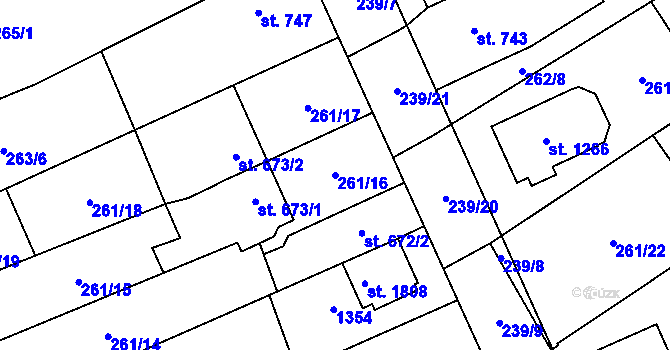 Parcela st. 261/16 v KÚ Bílovice nad Svitavou, Katastrální mapa