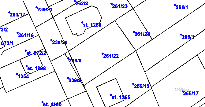 Parcela st. 261/22 v KÚ Bílovice nad Svitavou, Katastrální mapa